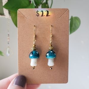 Glass Mushroom Earrings - Handmade with Copper Free Ear Hooks